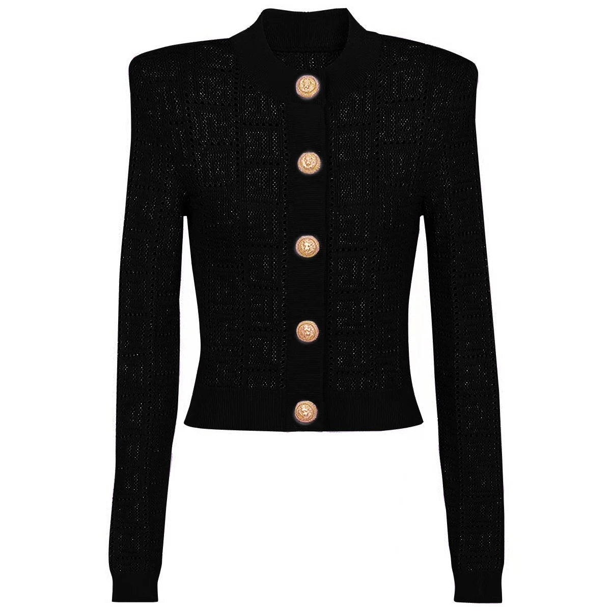 SML High Quality Fashion Elastic Knitted Fabric Labyrinth Hollow Round Neck Single breasted Long Sleeve Slim Fit Women Cardigan