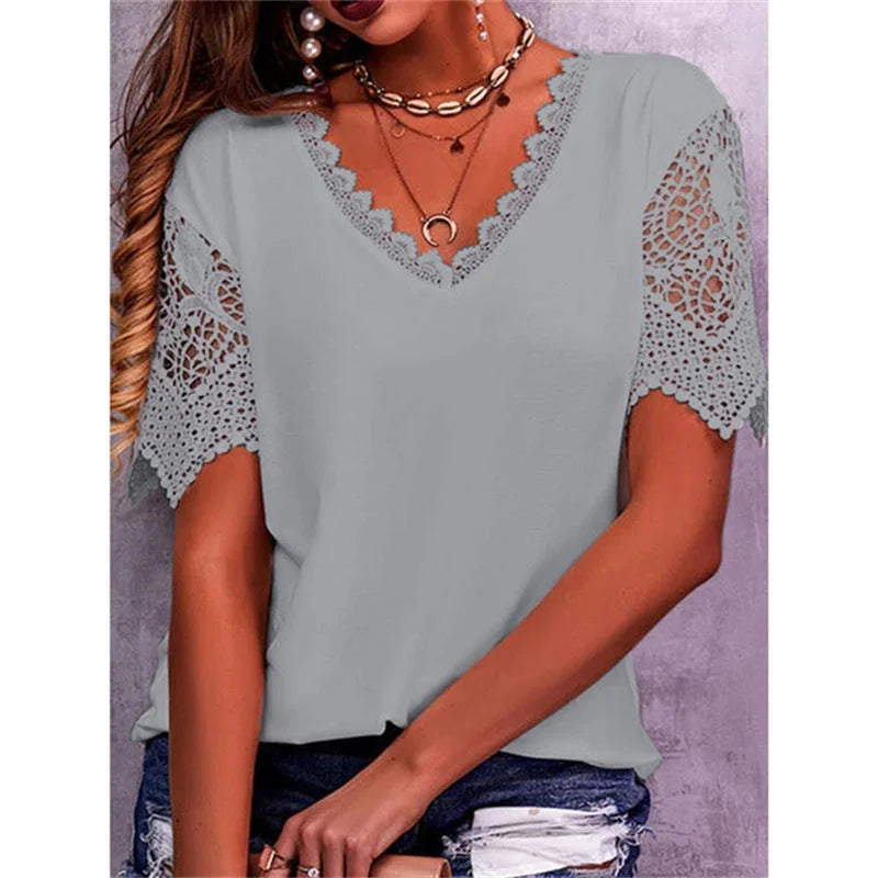 Summer Vintage Lace Trendy White Women Shirts Casual Elegant Chic Oversized Blouses Solid Color Streetwear Tops Women Clothing