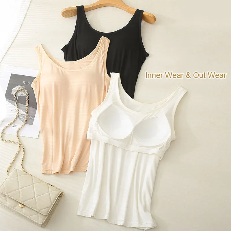 For 37-82kg Soft Modal Plus Size Tank Tops With Fixed Chest Pad For Women Integrated Wear-Free Underwear