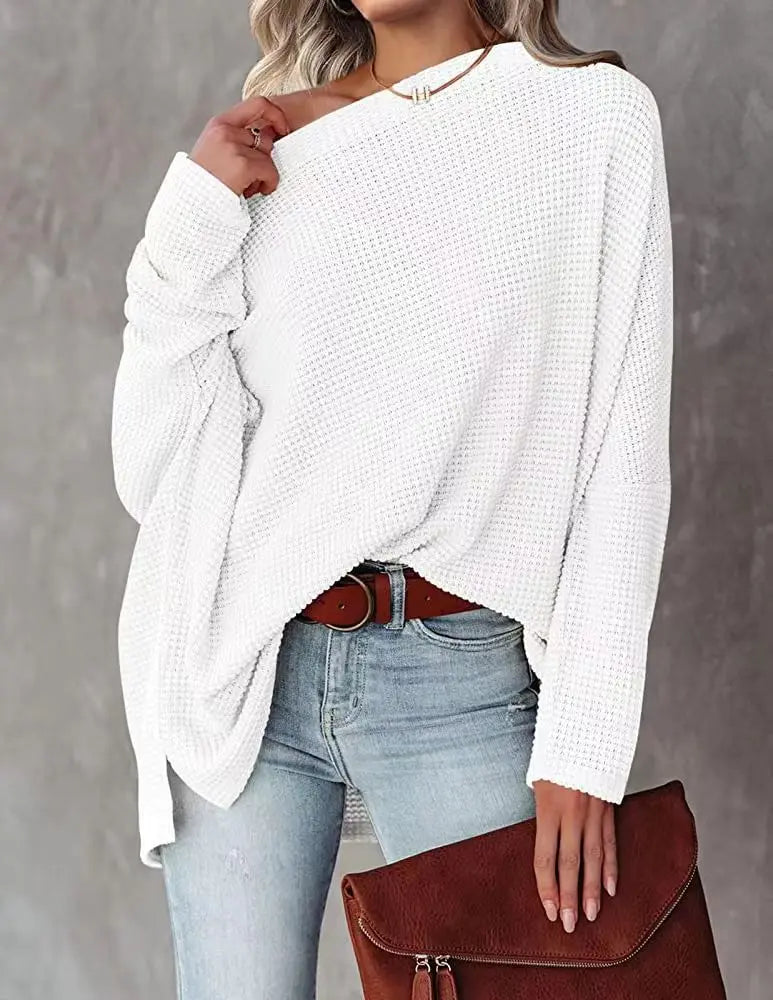 Women's Knitted Top Waffle Shoulder 2024 New Autumn Amazon Europe and America Cross border Women's Regular Top