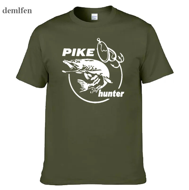 Summer Men Pike Hunter Fish Animal T-shirt Printed Fashion T shirt Short Sleeve Tees Shirts Cool Tops