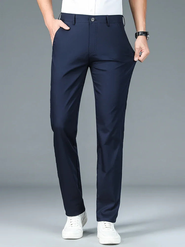 Bamboo Fiber Straight Business Pants Men Summer Clothes Fashion Classic Designer Breathable Casual Long Formal Trouser Male
