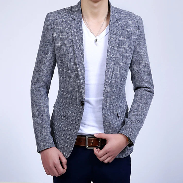 High-quality Casual Suit Men's Jacket Single-piece Korean Style Trendy Plaid Small Suit Young Men's Slim Single-breasted Blazer