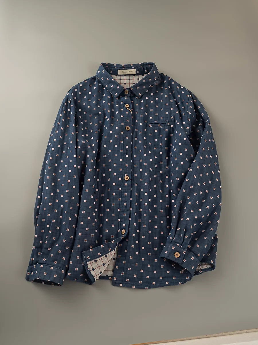 Plus Size Tops Double Layers Cotton Yarn Polka Dot Shirt Blouse Long Sleeve Tops Women Autumn Aesthetic Clothing Woman