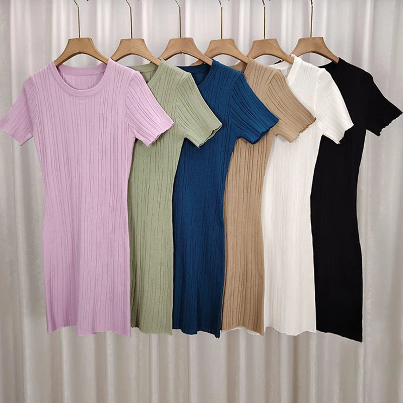Women Solid Color Short Sleeve Round Neck Casual Daily Summer Mini Dress