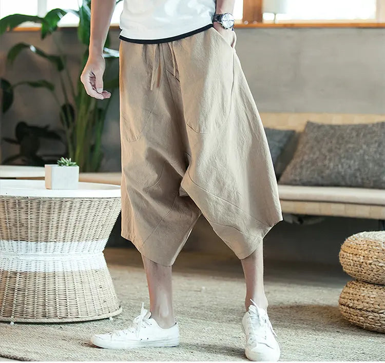 Dropshipping Men Harajuku Harem Pants 2025 Mens Summer Cotton Linen Joggers Pants Male Vintage Korean Style Sweatpants Fashions