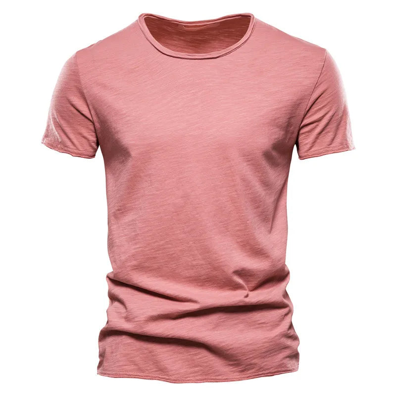 Men's T Shirt Pure Color Round Collar Short Sleeved Tops Tees High Quality Cotton Men T-Shirt Fashion Slim Man T Shirt For Men