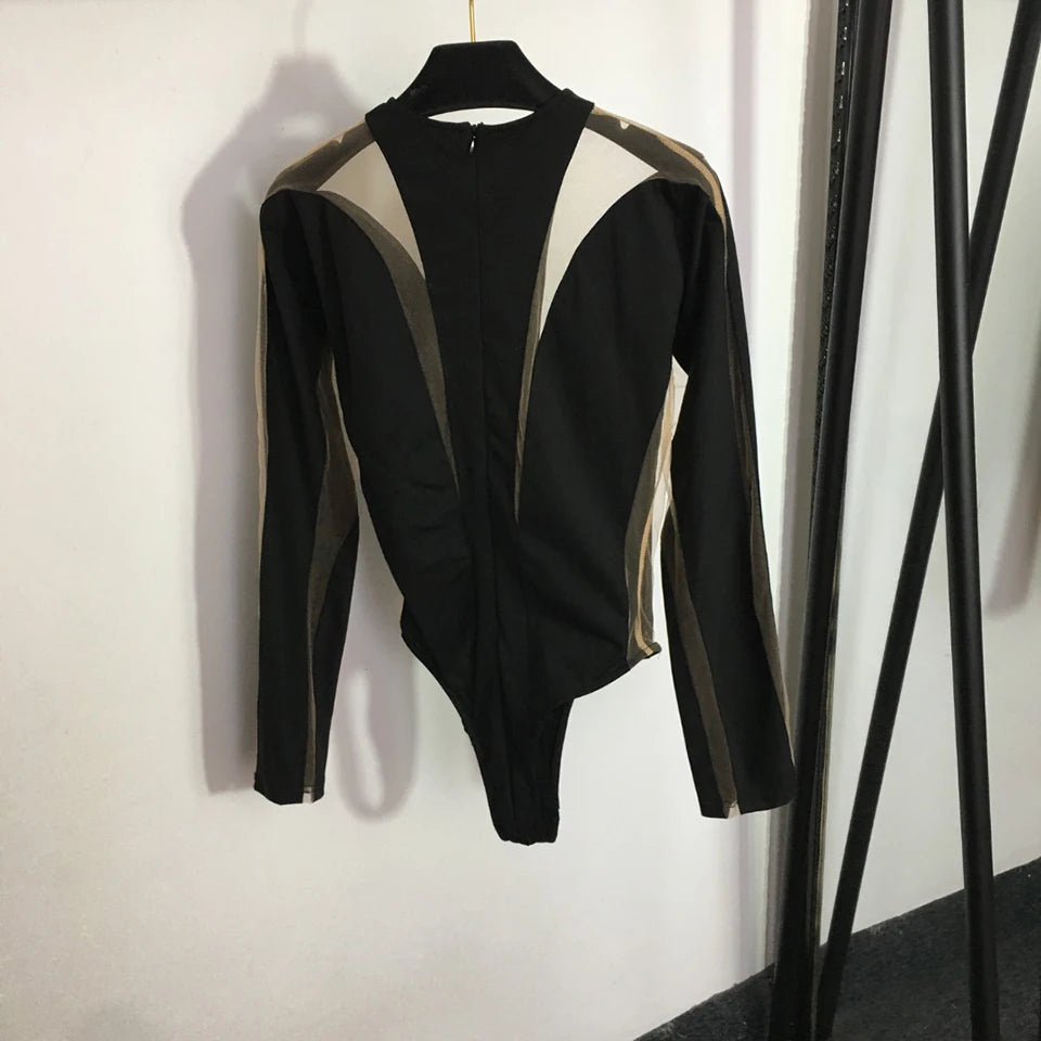 2023 Women Mesh Jumpsuits Long Sleeves Bodysuit High quality sexy romper skinny open-crotch Jumpsuit