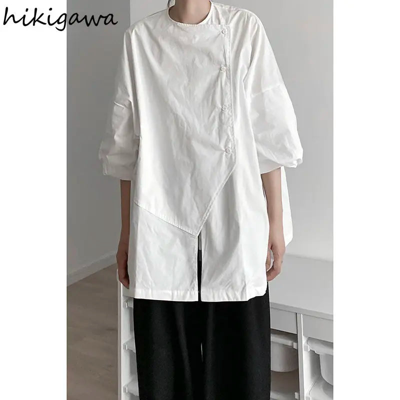 Harajuku Blouses Women Fashion Y2K Clothes Irregular White Black Shirts Oversized Tops Casual Blouse 2025 Blusas Mujer De Moda