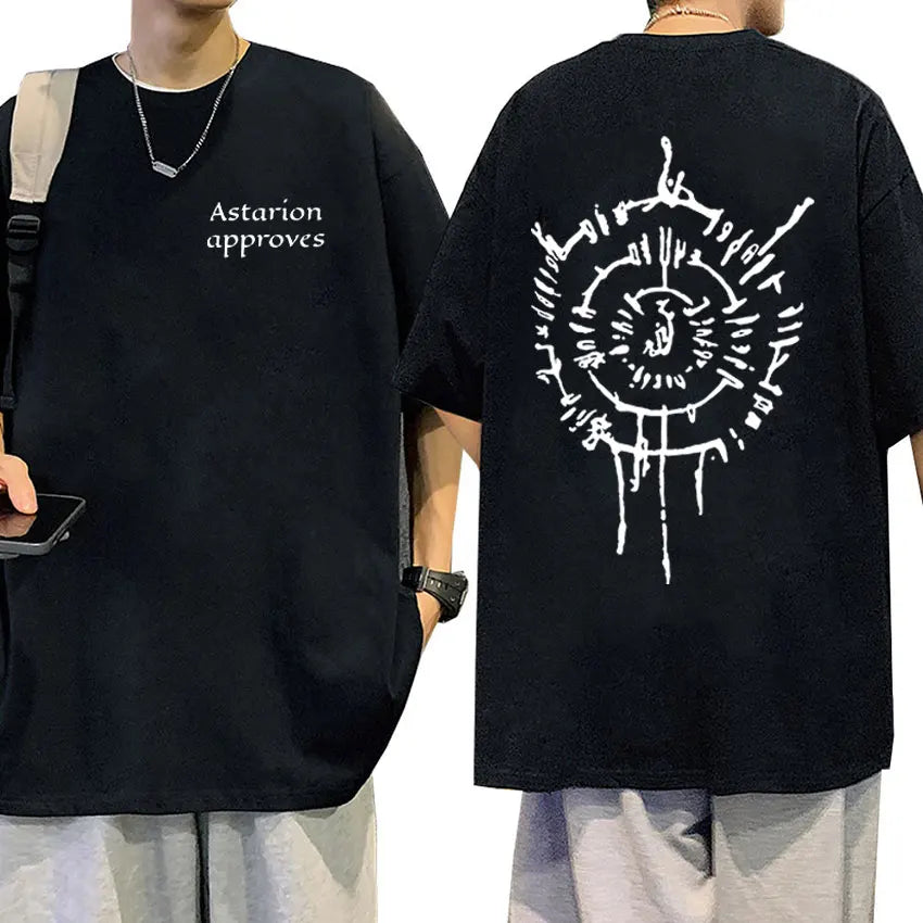 Hot Astarion Letters Graphic T Shirt Men's Casual Fashion Short Sleeve T-Shirt Unisex 100% Cotton Oversized T Shirts Streetwear