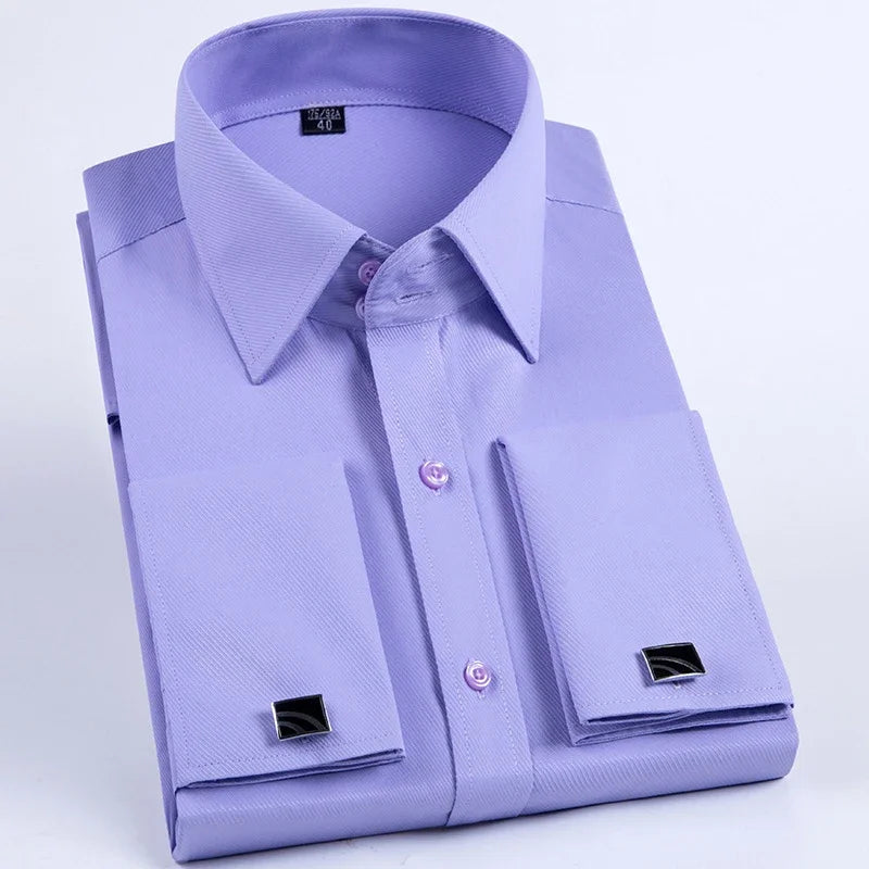 Men's French Cuff Dress Shirt Long Sleeve Slim Fit Tuxedo Shirts  with Cufflinks Poly/Cotton Double Button Collar