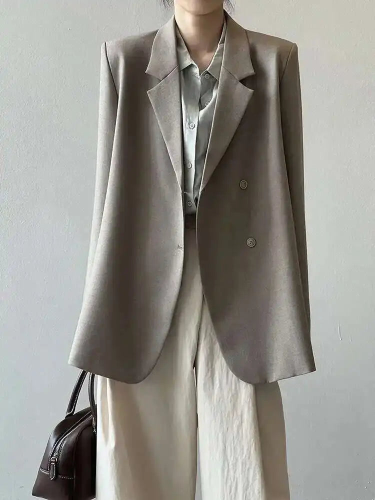 [LANMREM] Irregular Back Button Design Blazers For Women Notched Single Breasted Office Lady Coats 2025 Autumn New 26C346