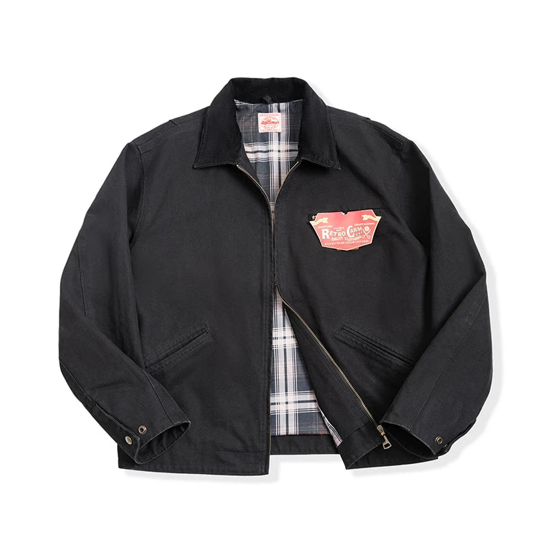 Maden Retro Canvas Detroit Hunting J001 Jacket Heavyweight Pocket Work Jacket Lapel Collar Zipper Coat for Men's Spring and Fall