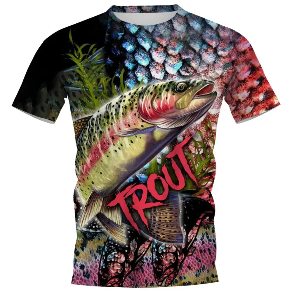 Summer Carp Fishing Print T-shirts For Men Outdoor Catfish Printing Loose  Short Sleeve Quick Drying Tee Shirt Casual Street Top