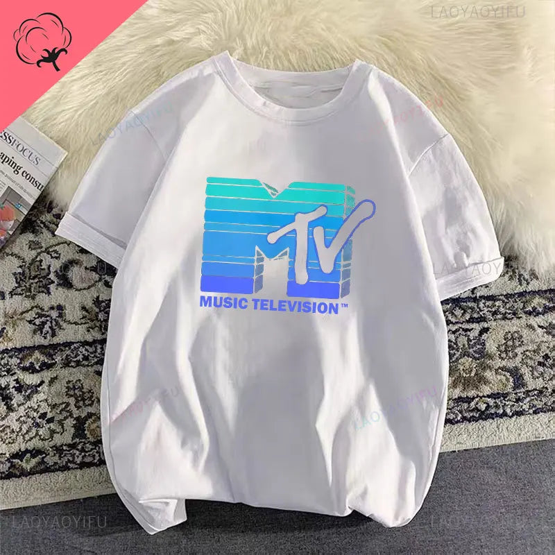 Woman Clothing Retro Cotton T Shirt Vintage Rock Hip Hop Modal Summer Unisex Casual Shirt Mtv Music Elevision Graphic Shirts