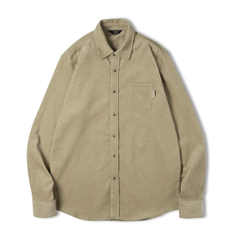 Maden Women's Vintage Corduroy Shirt Classical Turn-down Collar Long Sleeve Shirts Cotton Solid Color Loose Blouses Women Tops