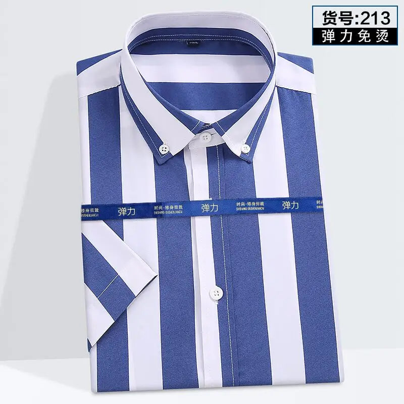 Summer new young men's striped short-sleeved shirt non-ironing anti-wrinkle business casual fashion breathable trend everything