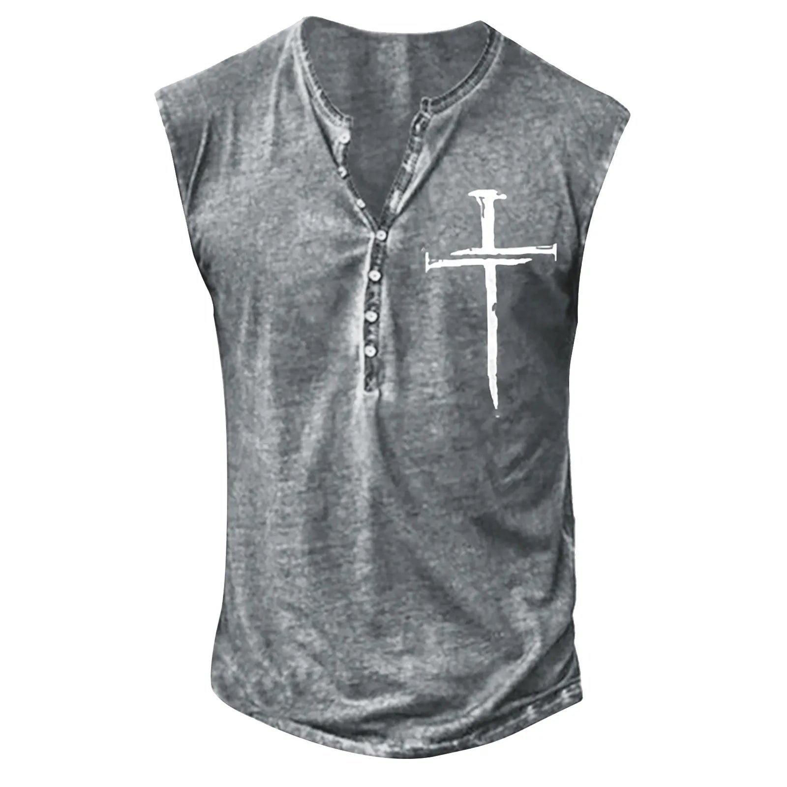 Men’s Summer Washed Fabric Surf Beach Cool Top Large Size Casual Breathable Sleeveless Top Loose Printed Tank Top With Buttons