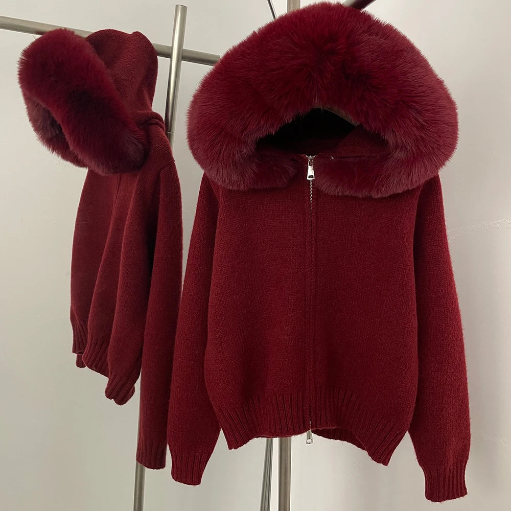 FURYOURSELF 2025 Autumn Winter Women's Short Knitted Sweater with Artificial Fur New Brazilian Best-selling Women's Cardigan