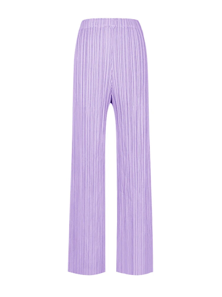 Spring Summer Autumn Women's Casual Elegant Miyake Designer Classical Loose Straight Pleated Pants High Waist Trousers In Stock