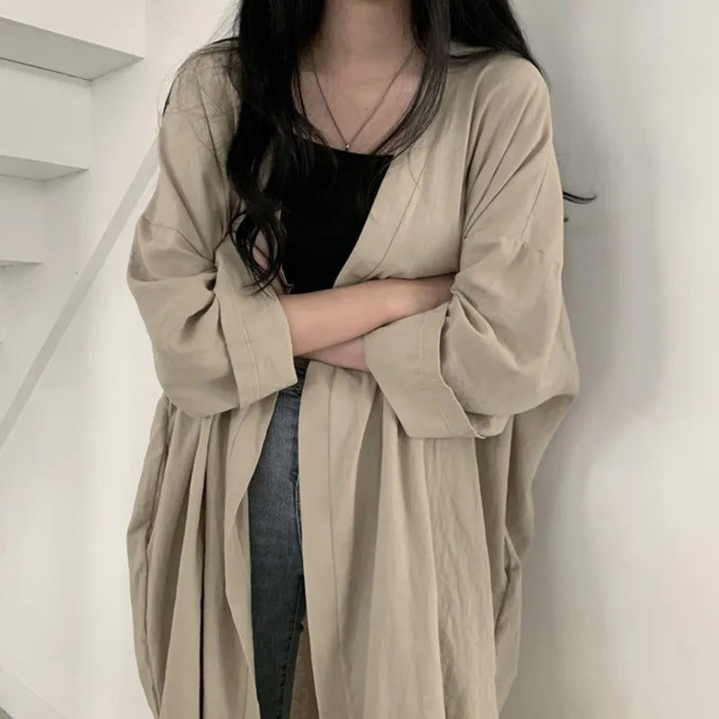 Summer Korean Version Loose Fit Women's Long Cardigan Summer Solid Color Breathable Thin Windbreaker Sunscreen Clothing