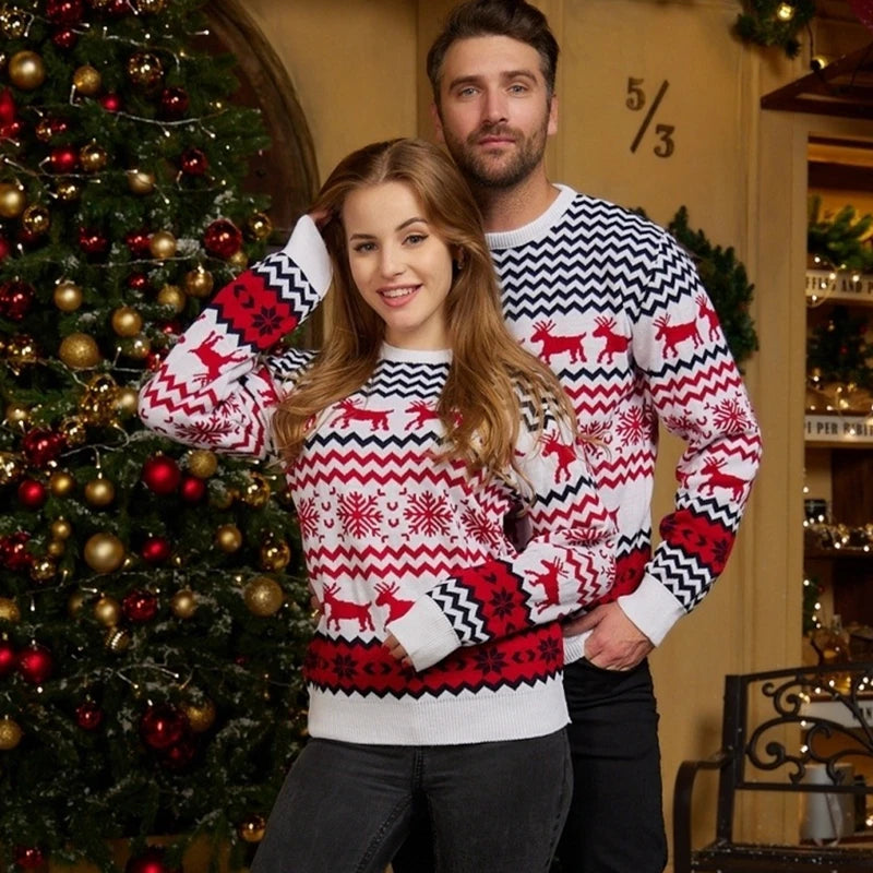 2025 Winter Men Women Christmas Sweaters Casual Loose Jacquard Knitwear Warm Thick Couples Matching Clothes Pullover Top Jumpers