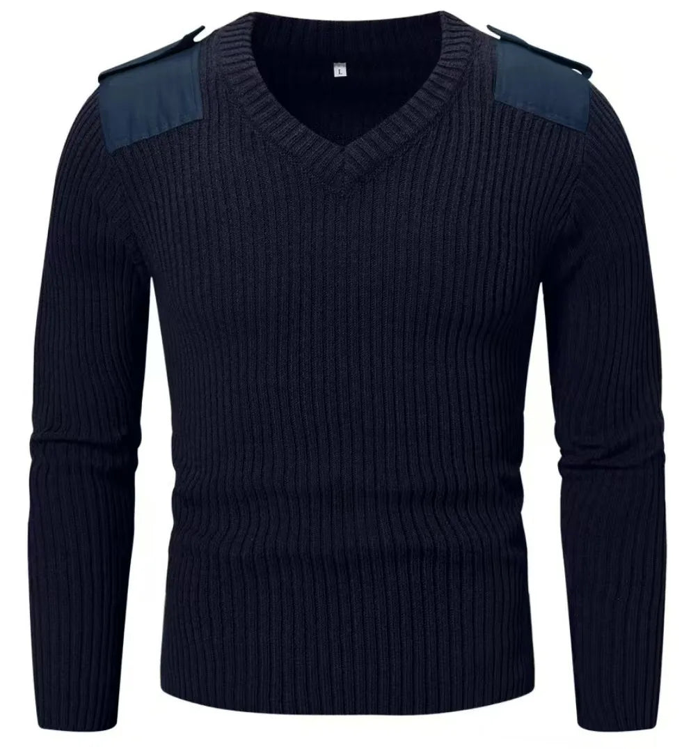 Tactical sweater men's long sleeved knitted pullover winter wool patch retro green O-neck sweater winter sweater men's pullover