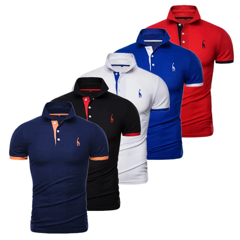 Dropshipping 5 Sets Polo Giraffe Shirt Men Quality Embroidery Summer Short Sleeve Polo Casual Business Social Mens Polos BR Size