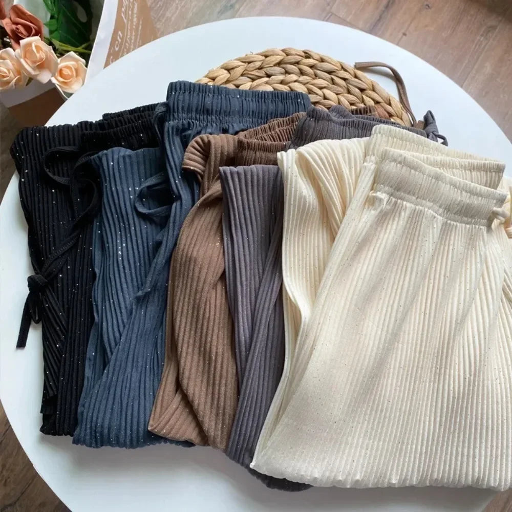 Sparkling Drap Pants 2022 Starry Sky Wide Leg Pants Diamond Trouser Casual Beach All-match Thin Pleated Culottes Breathable Soft