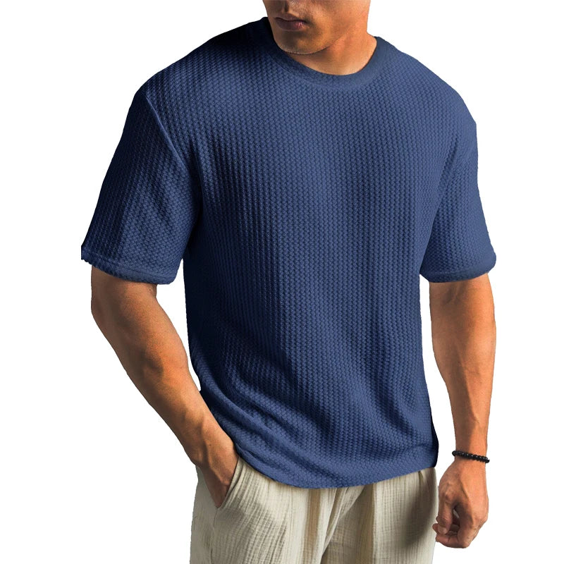 Solid Color Waffle T-shirts for Men Casual Brand Quality Short-sleeved Men's Tees New Summer Fashion Designer Tops Male