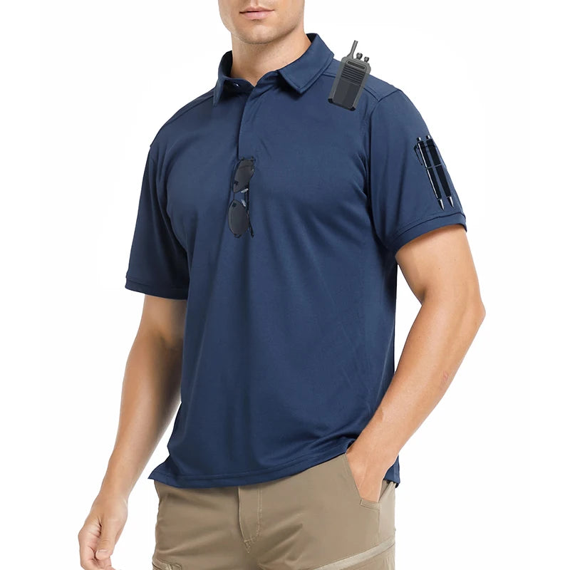 Men's Short Sleeve Tactical Shirt Casual Performance Lightweight Polo Shirt Summer Outdoor Fishing Hiking Golf Shirt USA Size