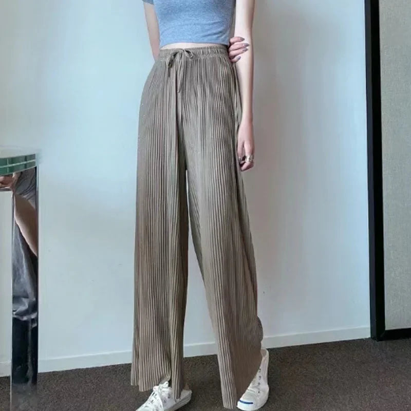 Sparkling Drap Pants 2022 Starry Sky Wide Leg Pants Diamond Trouser Casual Beach All-match Thin Pleated Culottes Breathable Soft