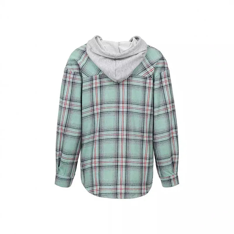 Autumn and winter new hoodie breasted temperament casual shirt coat loose long-sleeved plaid cardigan