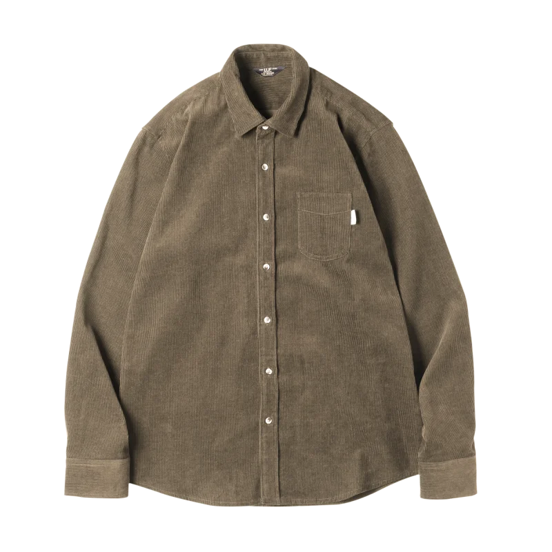 Maden Women's Vintage Corduroy Shirt Classical Turn-down Collar Long Sleeve Shirts Cotton Solid Color Loose Blouses Women Tops