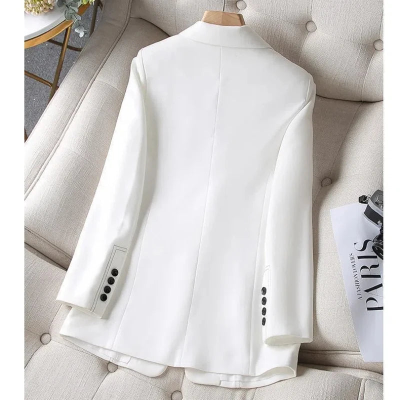 Black Blazers Women's Professional Suit Western-style OL Suits Top Exposed Line Decoration Temperament Slim Fit Line Jacket