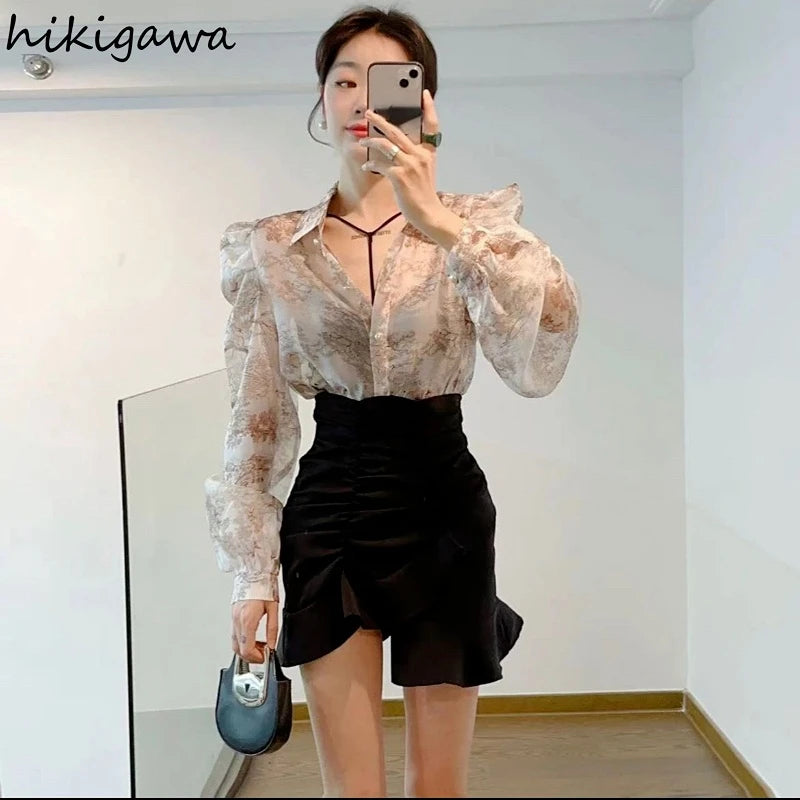 2025 Blusas Mujer De Moda Long Sleeve Vintage Blouse Women Summer Korean Floral Shirts Puff Sleeve See Throught Blouses Tops
