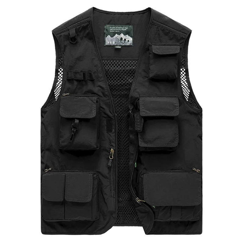 Waistcoat Vest Jacket Men Multi-Pocket Classic Summer Outdoor Work Safari Fishing Travel Photo Vest with Pockets Sleeveless Coat