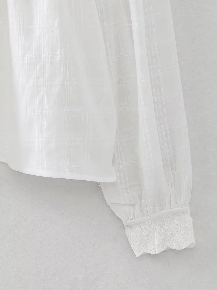 Willshela Women Fashion Embroidery White Hollow Out Blouse Vintage O-Neck Long Sleeves Female Chic Lady Shirts