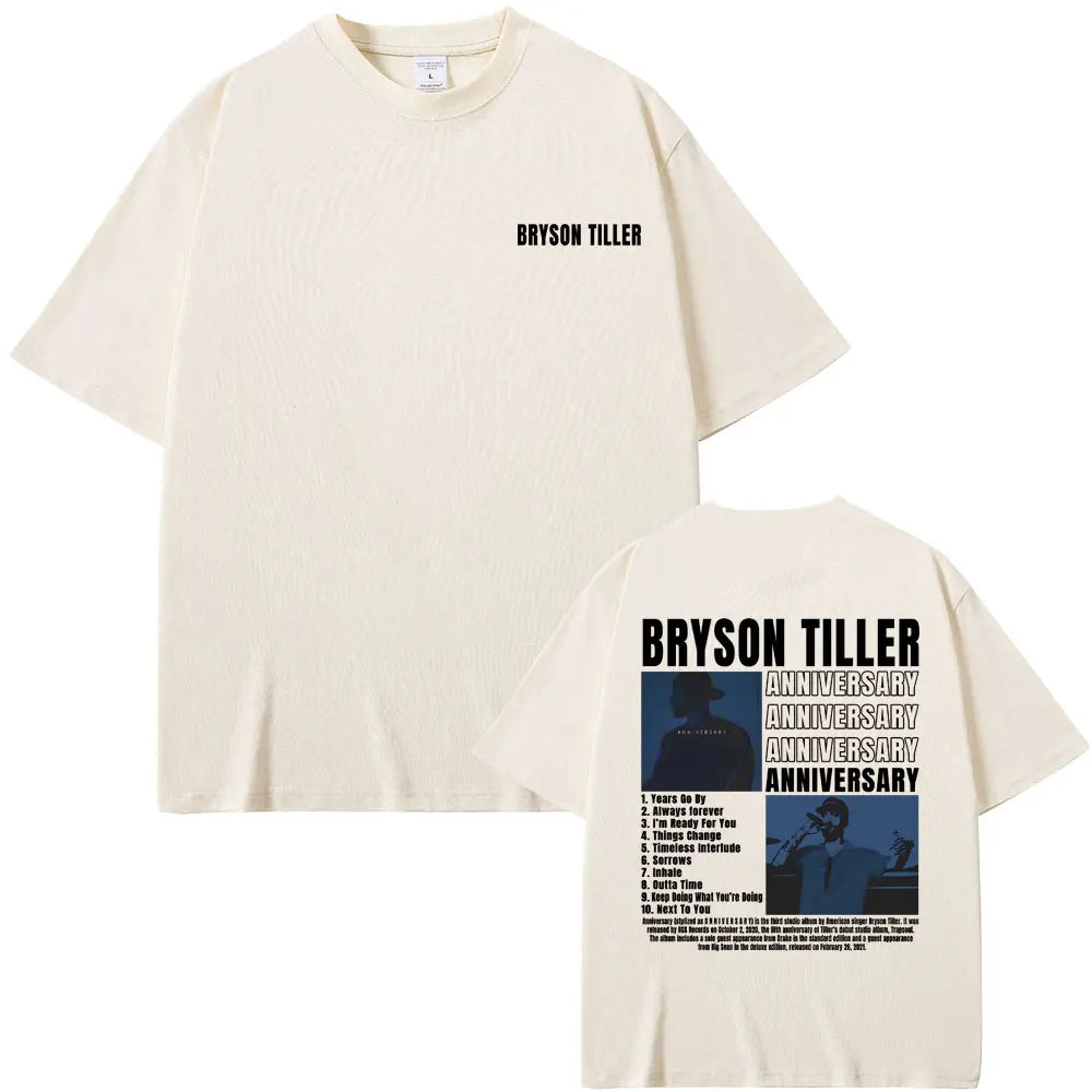 Rapper Bryson Tiller ANNIVERSARY Graphic Print T-shirts Men Women Hip Hop Vintage Oversized Tshirt Men's Casual Pure Cotton Tees