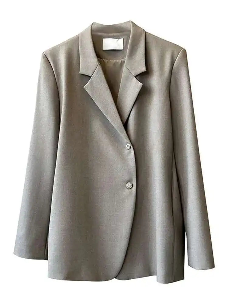 [LANMREM] Irregular Back Button Design Blazers For Women Notched Single Breasted Office Lady Coats 2025 Autumn New 26C346