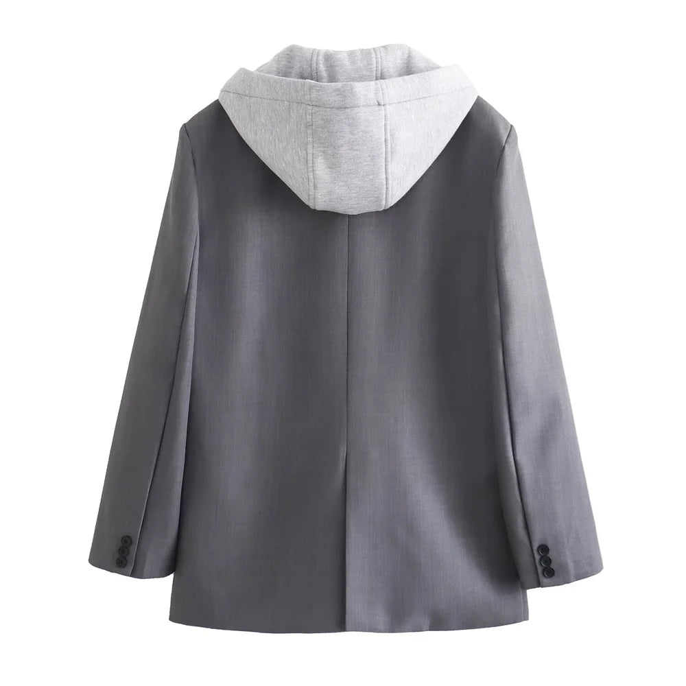 Taop&Za 2024 Spring New Product Women's Casual Versatile Single breasted Decoration Hooded Panel Suit Coat