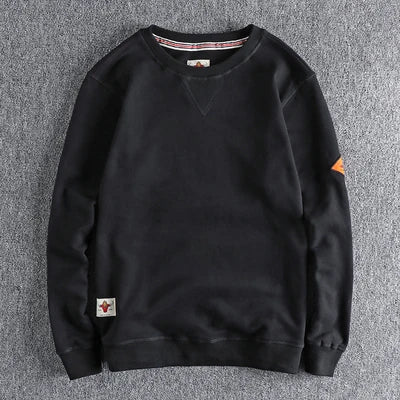 Spring American Retro Sleeve Applique Badge Sweatshirts Men's Fashion 100% Cotton Washed Hoodies Casual High Quality Pullovers