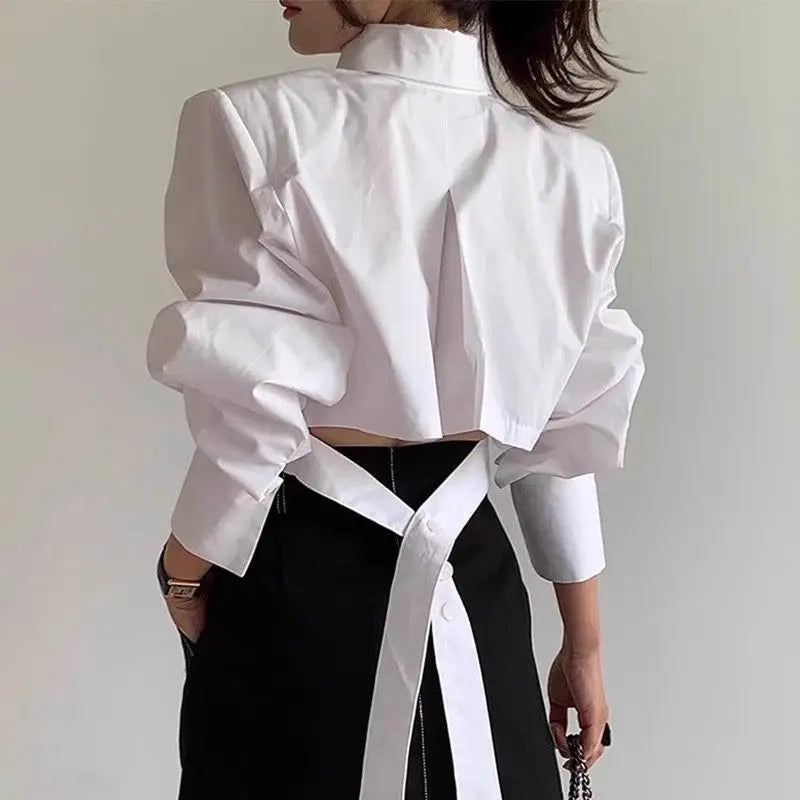 Spring Autumn New Fashion Turn-down Collar Long Sleeve Solid Color Blouses Women's Clothing Back Hollow Out Korean Trend Shirts