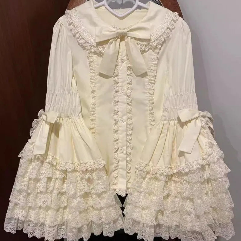 Lolita Lace Shirts Women Flared Long Sleeve Inner Wear Blouse White Shirt Women Y2k Tops Aesthetics Sweet Blouses New