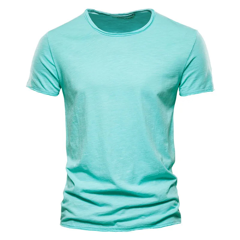 Men's T Shirt Pure Color Round Collar Short Sleeved Tops Tees High Quality Cotton Men T-Shirt Fashion Slim Man T Shirt For Men