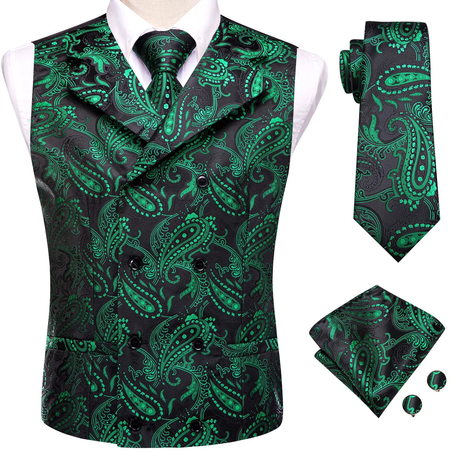 Hi-Tie Dark Red Men's Vests Silk Paisley Jacquard Waistcoat Jacket NeckTie Hanky Cufflinks for Men Business Party Designer Gifts