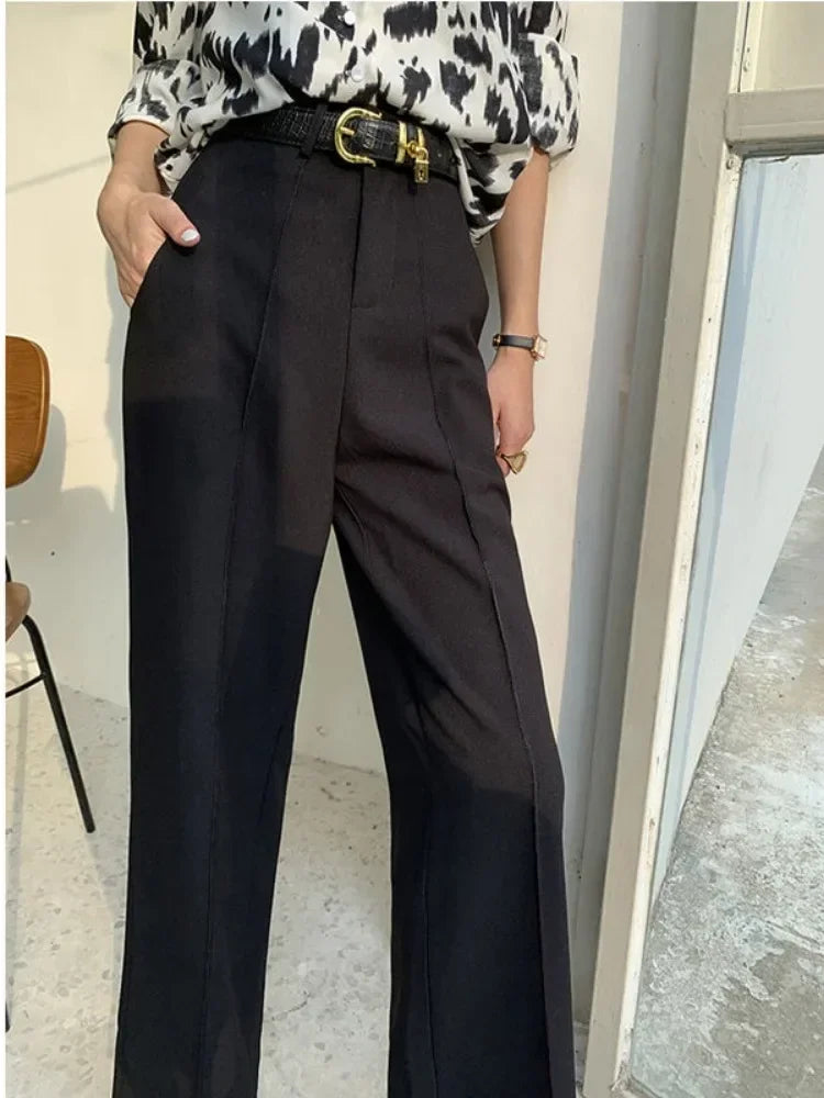 New Women's Summer Pants Solid Casual Loose High Waisted Wide Leg Pants Women Street Fashion White Trousers Elegant Pants Female