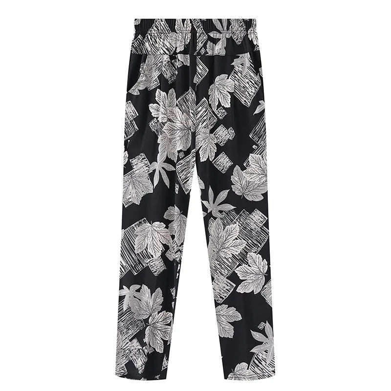 Summer Women's Printed Pants 2023 New Elastic High Waist Thin Ice Silk Pants Loose Large Size Women's Casual Ninth Pants 7XL 8XL