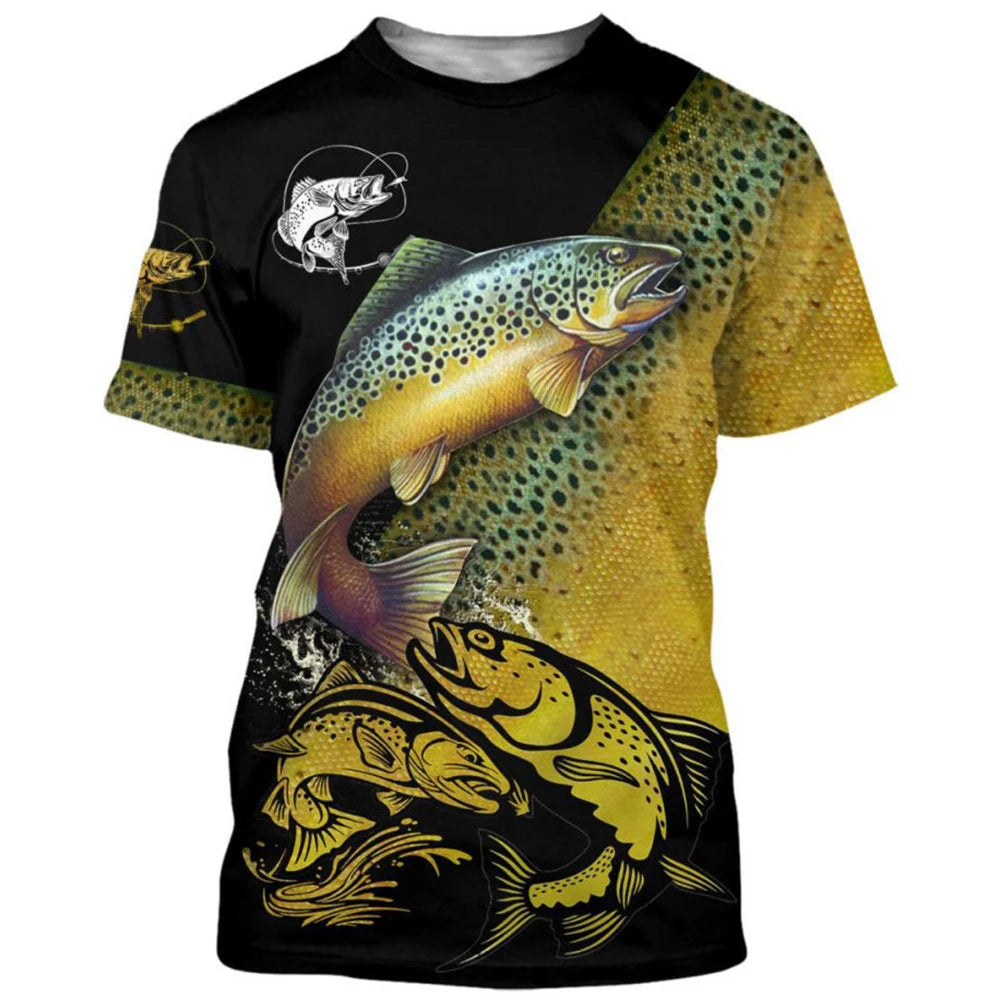 Summer Carp Fishing Print T-shirts For Men Outdoor Catfish Printing Loose  Short Sleeve Quick Drying Tee Shirt Casual Street Top
