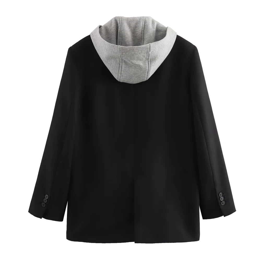 Taop&Za 2024 Spring New Product Women's Casual Versatile Single breasted Decoration Hooded Panel Suit Coat